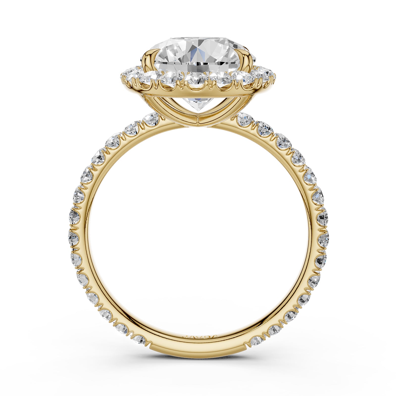 French Pave Set Halo Lab Grown Diamond Engagement Ring 2.59 Ctw.